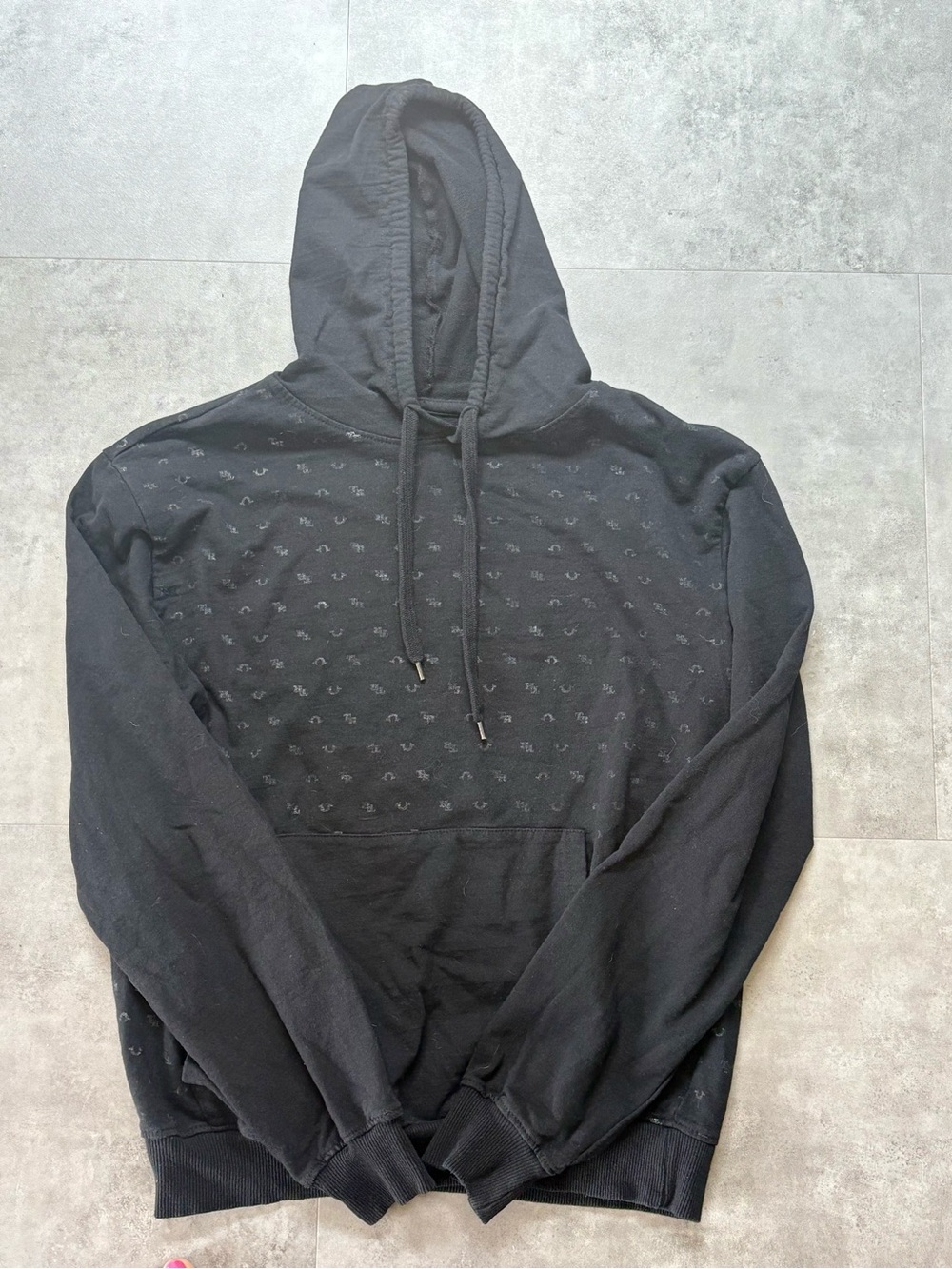 True Religion Black Hooded Sweatshirt with Tonal Logo Print
